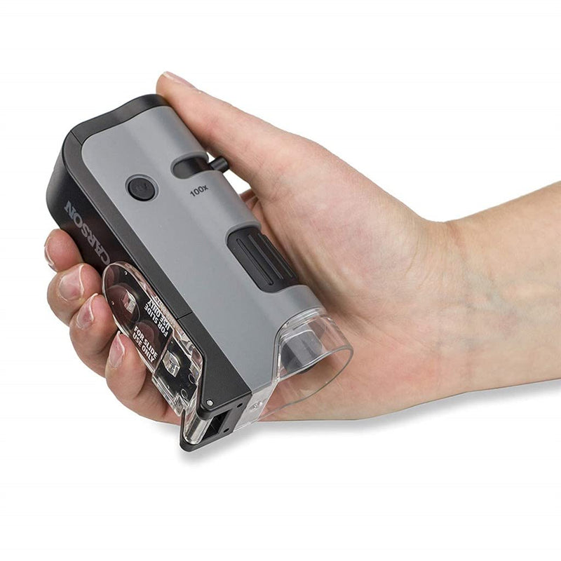 Carson MicroFlip 100x-250x pocket microscope with smartphone adapter for photos and videos (MP-250)