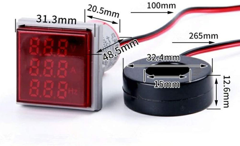 Szliyands with Three-Digit Display AC Current, Voltage, Frequency Indicator, 22mm Square Head LED Multi-Function Measuring Instrument Monitor (Green) Green