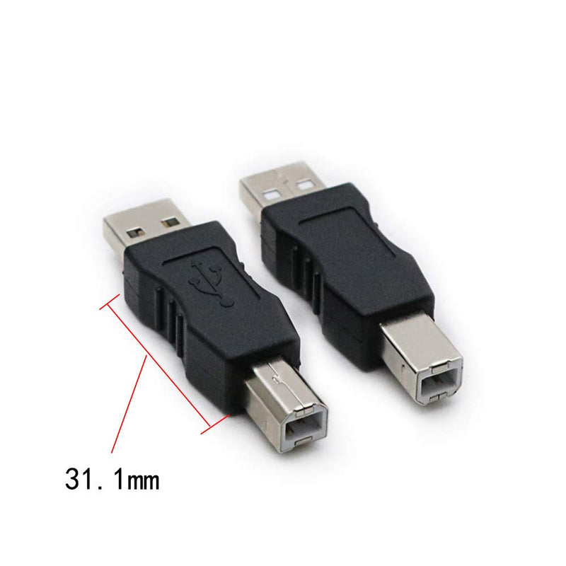 2 Pack USB 2.0 AM/BM Print Plug Type A Male to Type B Male Connector Converter Adapter Coupler