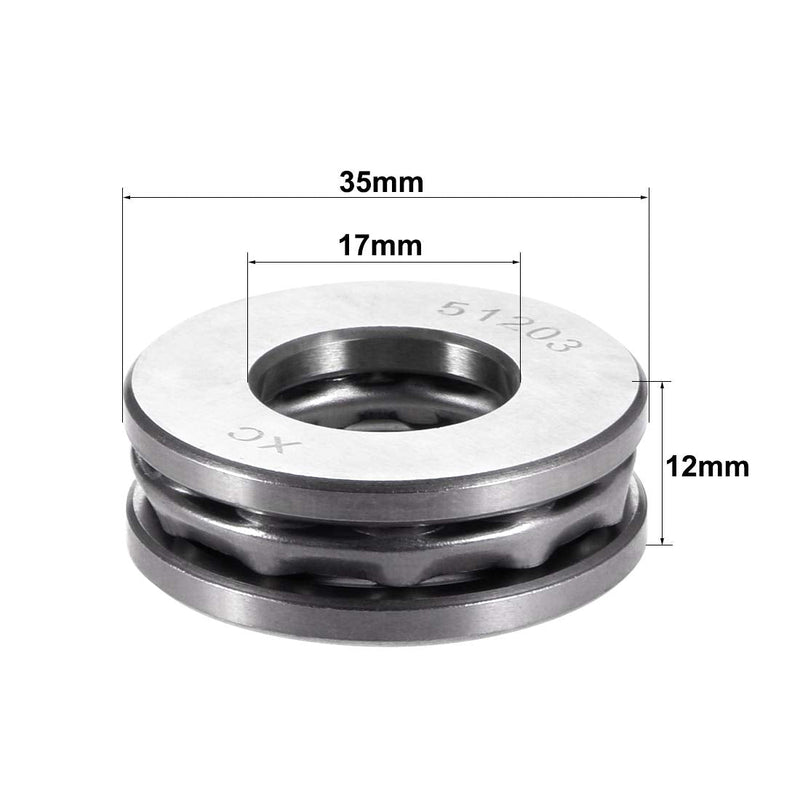 uxcell 51203 Thrust Ball Bearings 17mm x 35mm x 12mm Chrome Steel Single Direction 17mmx35mmx12mm