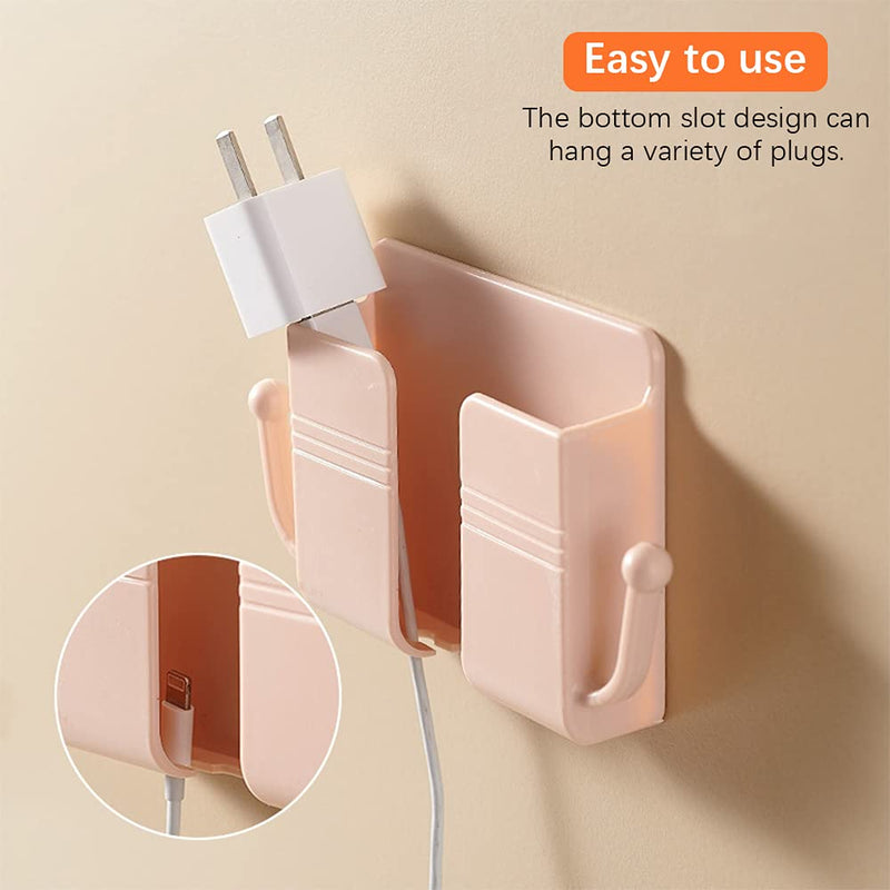 Phone Stand, Cell Phone Holder for Bed, Wall Mount Storage Organizer Box, Wall Mounted Remote Control Holder with Hook, Self-Adhesive Universal Media Organizer Storage Box (White) White