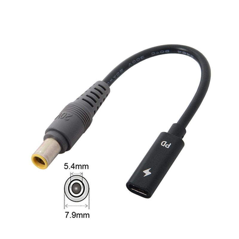 JSER Xiwai Type C USB-C Female Input to DC Power PD Charge Cable fit for Laptop 18-20V (7.9x5.4mm for HP) Black 7.9x5.4mm