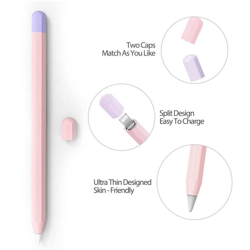 KELIFANG Silicone Case Sleeve Cover Compatible Apple Pencil 1st Generation, Protective Skin Holder Grip and 2 Tip Cap Accessories Compatible Pad Pro 12.9/10.5/9.7 inch, Pink