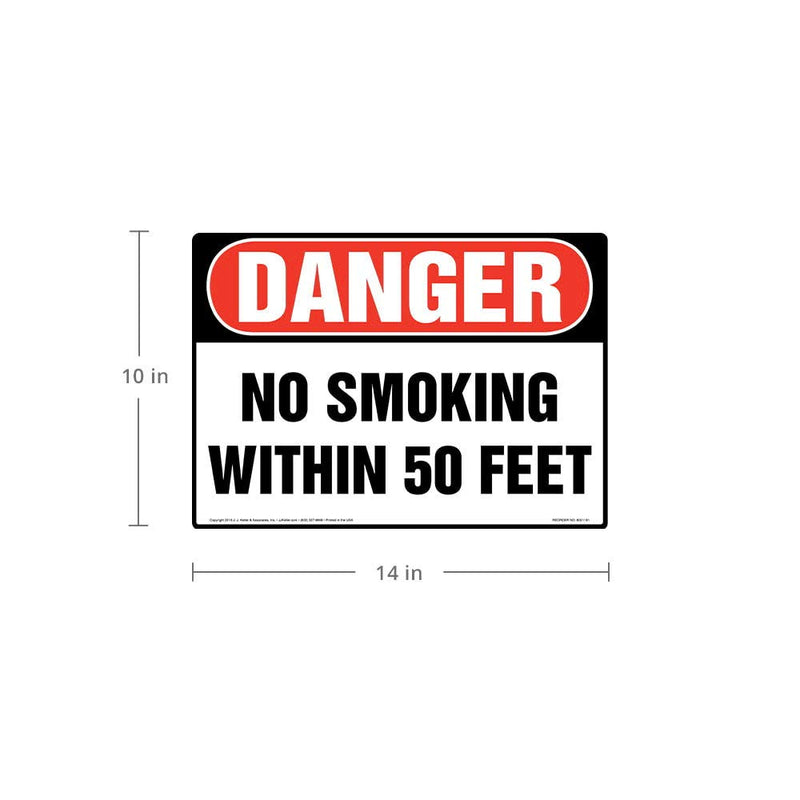 Danger: No Smoking Within 50 Feet Sign 2-pk. - J. J. Keller & Associates - 14" x 10" Permanent Self Adhesive Vinyl with Rounded Corners - Complies with OSHA 29 CFR 1910.145 and 1926.200