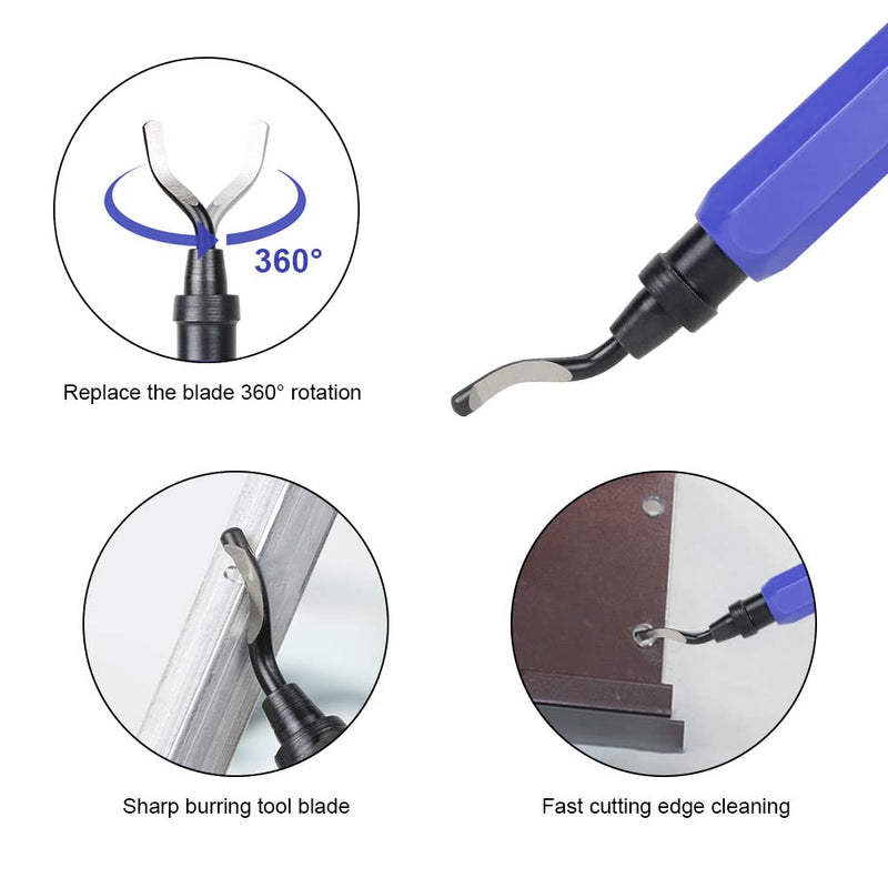 flintronic Deburrer Tool Universal, Metal Handle Hand Deburrer with 10 Replacement Blades, 360° Rotating Blade Cutting Tool for 3D Printer, Plastic, Aluminum (1 Tool + 11 Blades) #1 Blue 1 Tool + 11 Blades