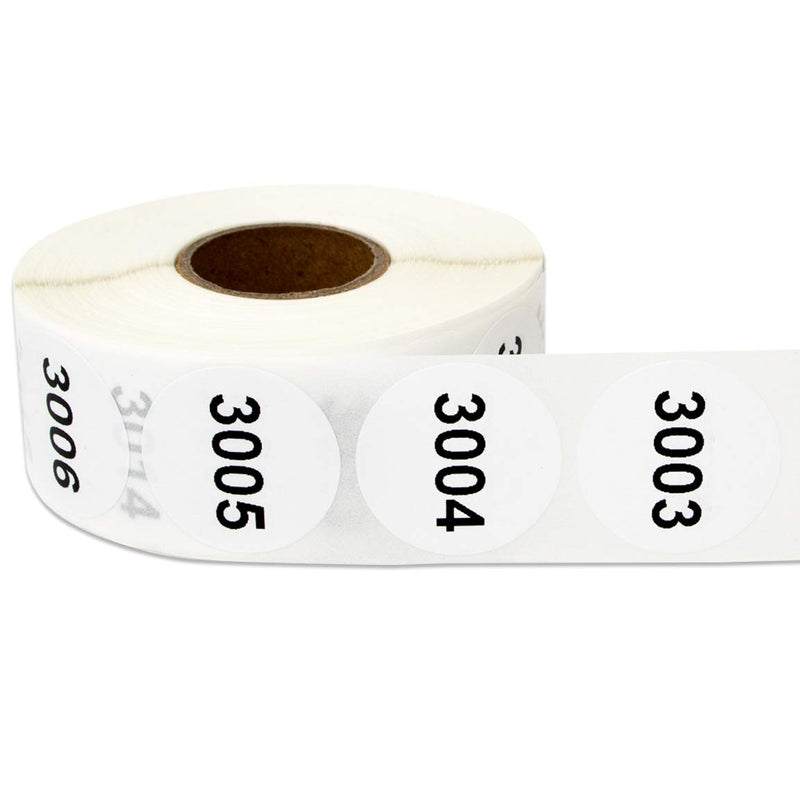 5 Rolls - Consecutive Number 0001 to 5000 Label Bundle for Inventory Counting Warehouse QC 1" Round White - 5000 Labels 5 Rolls White: 0001 to 5000