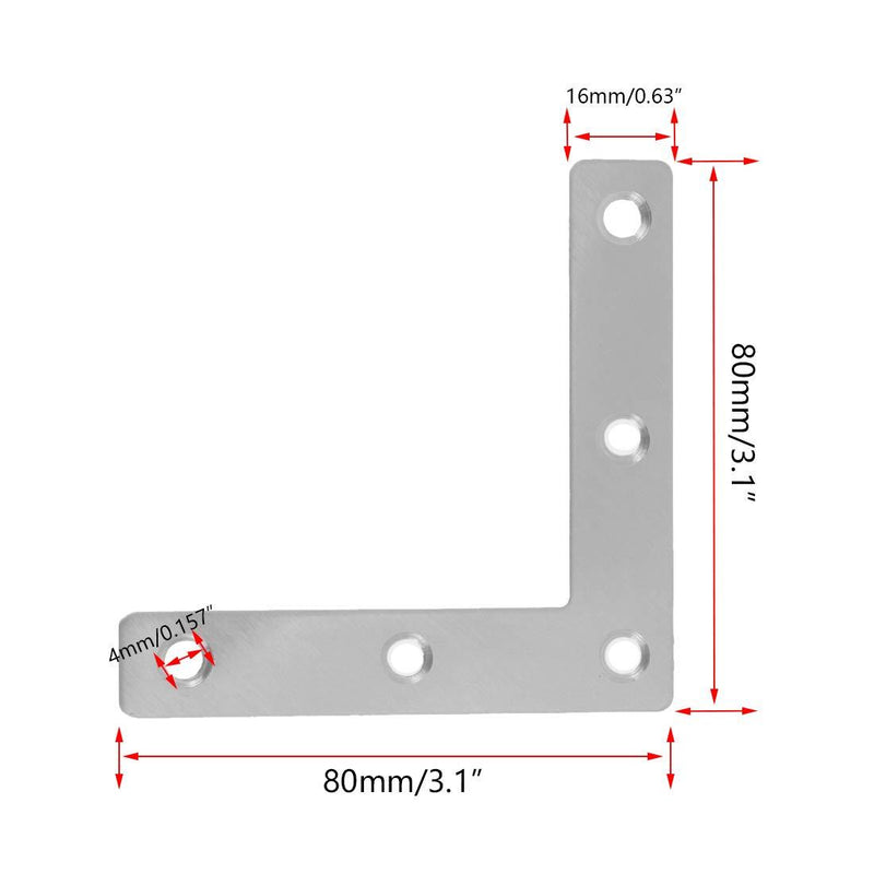 Rannb 15pcs Flat L Bracket Stainless Steel Repair Plate 80mm x 80mm x 1mm