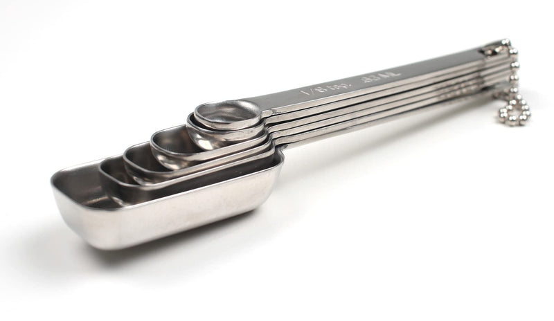RSVP International Endurance Stainless Steel Spice Measuring Spoons, Set of 6 | 1/8 tsp to 1 Tbsp Measurements | Nest for Easy Storage | Dishwasher Safe | Dry or Liquid | Baking or Cooking