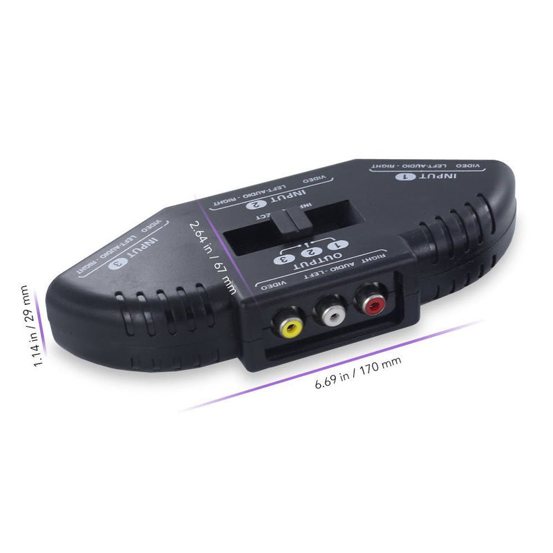 Fosmon A1602 RCA Splitter with 3-Way Audio, Video RCA Switch Box + RCA Cable for Connecting 3 RCA Output Devices to Your TV