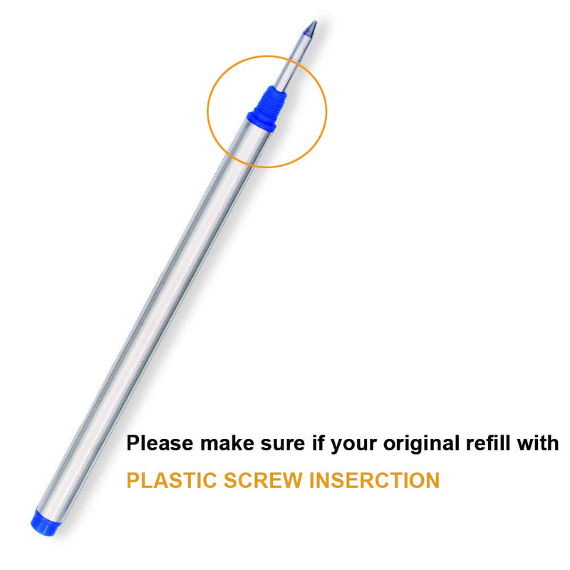 10 Pack Blue - Roller Pen Refills-Blue Color - Fit Capped Rollerball Pens, Bulk Packed(Medium Tip). 113mm (4.42”) x 6mm (0.24”)