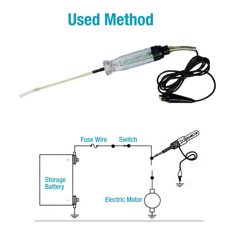 allsun Automotive Audible Circuit Tester 6-12V DC Probe Repair Tools Heavy Duty Light Tester 59In-Long Cord Sharp Stainless Electric Test Pen with Light & Buzzer Indicator