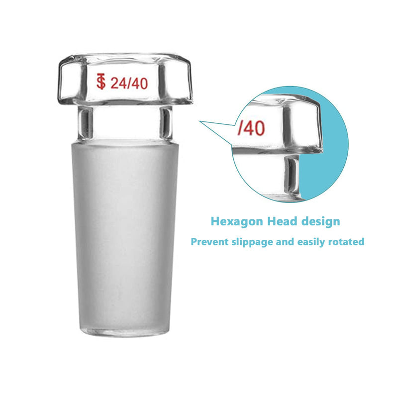 Starfa Lab Glass Hexagonal Head Glass Stopper for 24/40 Joint Glass (2 Packs)