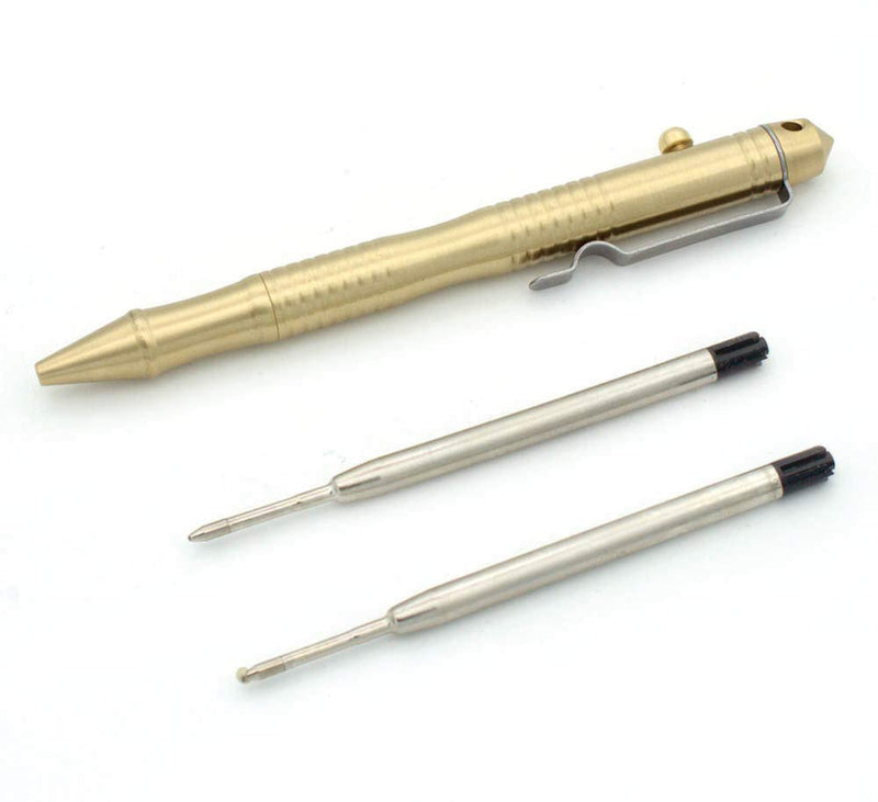 ILEAF Tactical Ballpoint Pen Solid Brass EDC Pen, Portable Delicate Signature Pen with Pencil Case and 2 Extra Black Ink Refills