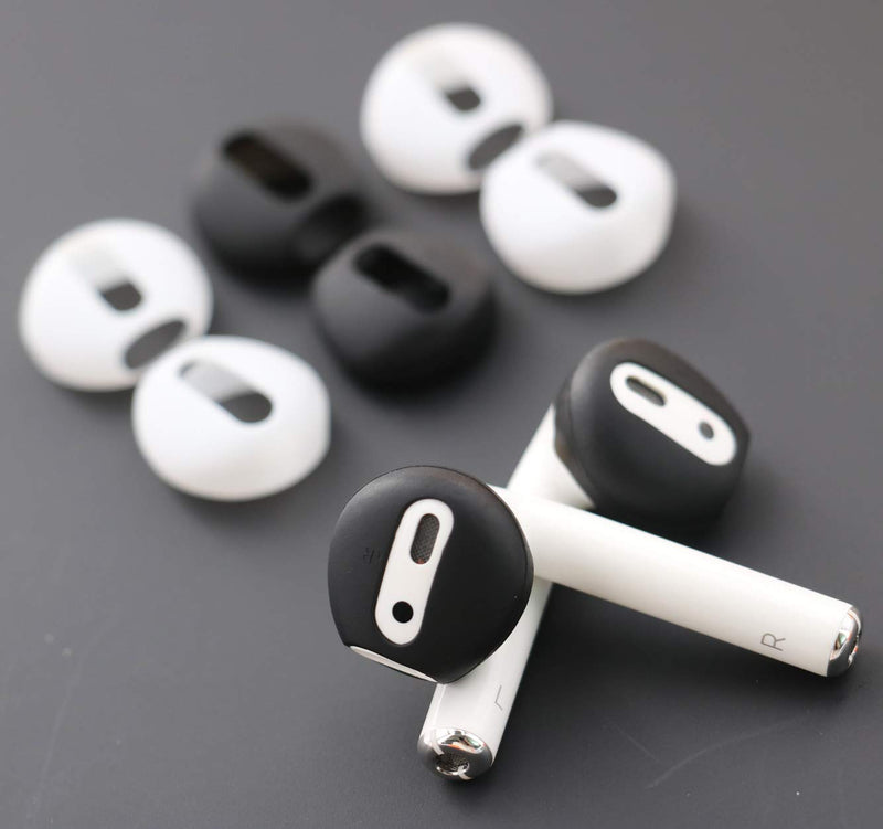 IiEXCEL (Fit in Case) 4 Pairs Replacement Super Thin Slim Silicone Earbuds Ear Tips and Covers Skin Accessories for Apple AirPods or EarPods Headphones (Fit in Charging Case) (Black White) black & white