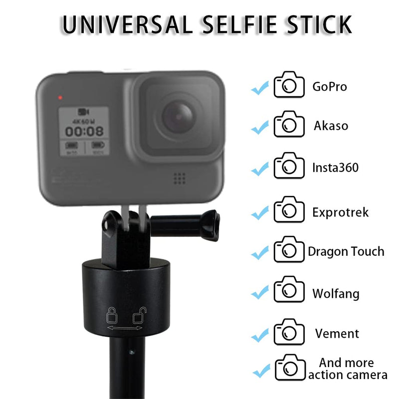 VVHOOY Invisible Selfie Stick Extendable Adjustable Handheld Aluminum Monopod 11.8-51.2 inch 1/4 Inch Screw Compatible with AKASO EK7000/Brave 4/Brave 7 LE/GoPro 11 10 9 8/Insta360/Osmo Action Camera