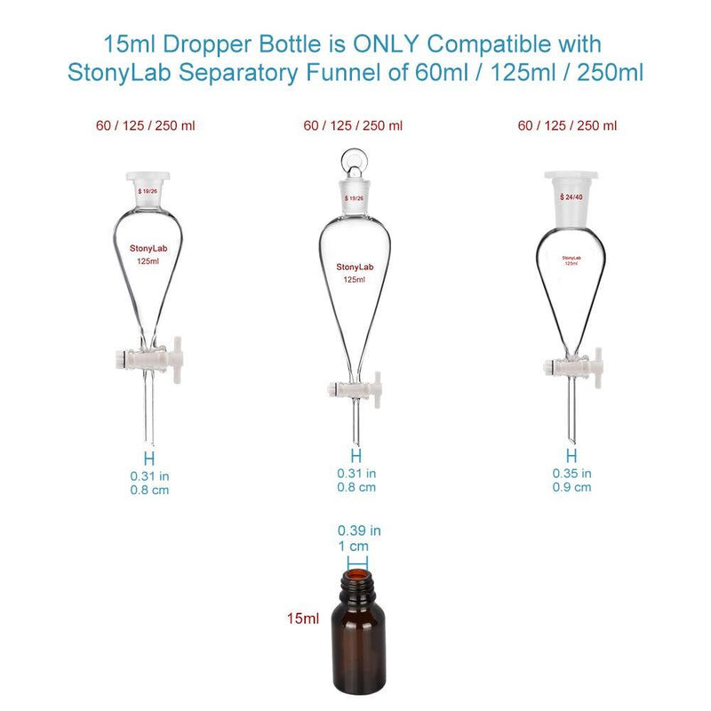 StonyLab 15ml (0.5 oz) 6-Pack, Amber Glass Dropper Bottle, Brown Empty Glass Bottle with Glass Dropper, Inner Plug and Label for Essential Oils Aromatherapy Fragrances 6 Pack
