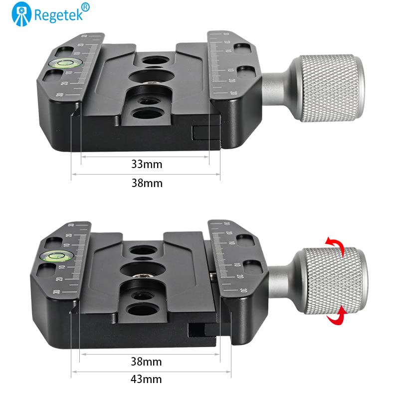 Regetek Aluminium 2.75''/70mm Arca Swiss Quick Release Clamp, Arca QR Clamp 3/8-inch with 1/4-inch Screw and Bubble Level, Adjustable Lever Knob, Compatible with Arca-Swiss Plate Tripod Ball Head