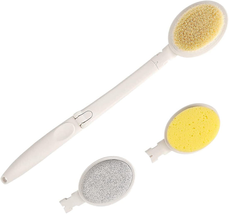 LFJ 3 in 1 Back Bath Brush Set for Shower, 19" Long Handle Body Brush, Bath Sponge and Pumice Gentle Exfoliation and Improved Skin Health, Suitable for Men and Women Nylon soft brush