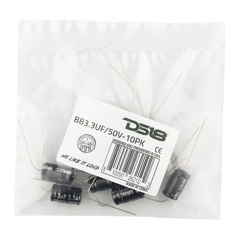 DS18 BB3.3UF/50V-10PK Bass Blocker 12KHz @ 4 ohms or 6KHz @ 8 ohms 6DB/OCT Tweeter - Non-Polar Electrolytic - Reproduce Clearer Highs Without Any Distortion - Electrolytic Capacitor - 10 pcs