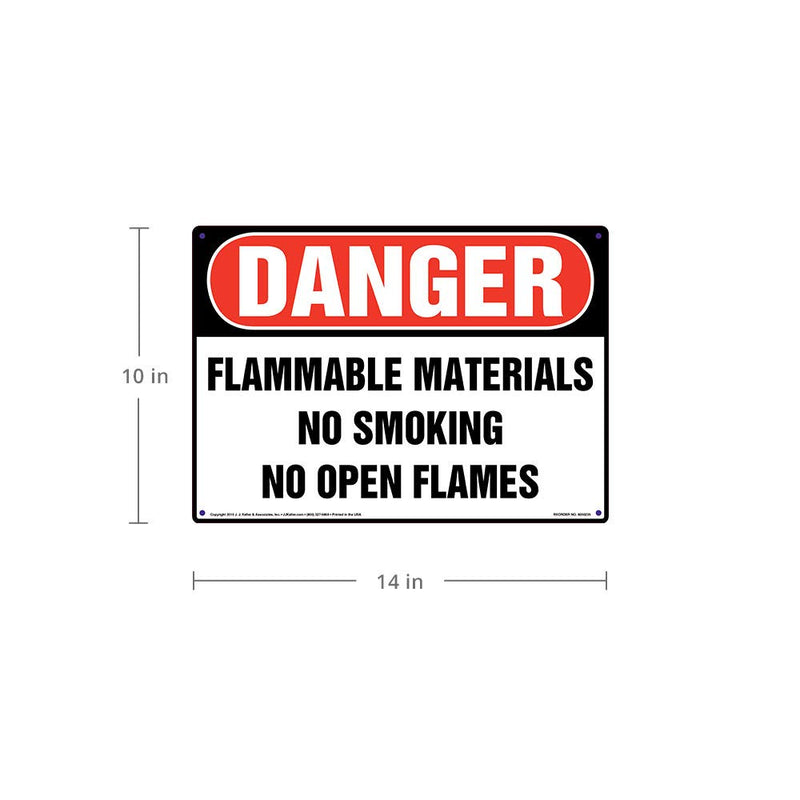 Danger: Flammable Materials, No Smoking/Open Flames Sign - J. J. Keller & Associates - 14" x 10" Permanent Self Adhesive Vinyl with Rounded Corners - Complies with OSHA 29 CFR 1910.145 and 1926.200