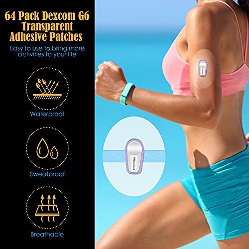64 Pieces Shower Waterproof Patch Transparent Waterproof Adhesive Patches for G6 Overpatch Transparent Stickers Long Lasting Sweatproof Continuous Glucose Monitor Protection, Pink and Blue