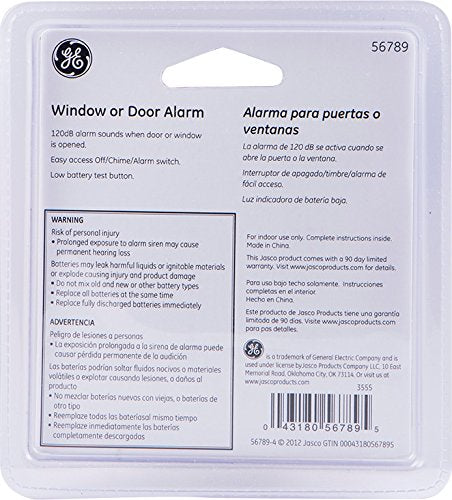 GE Personal Security Window and Door Alarm, 1 Pack, DIY Protection, Burglar Alert, Wireless, Magnetic Sensor, Off/Chime/Alarm, Easy Installation, Ideal for Home, Garage, Apartment and More, 56789