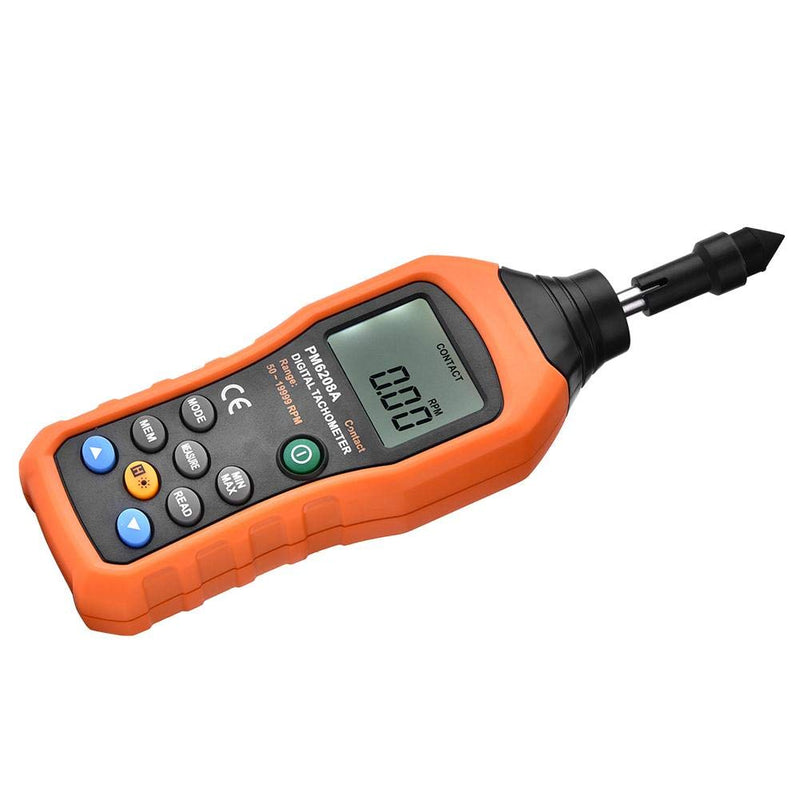 Digital Tachometer, PM6208A Contact Tachometer Gauge Motor LCD Backlight Display Accuracy Speed Meter Handheld Tester