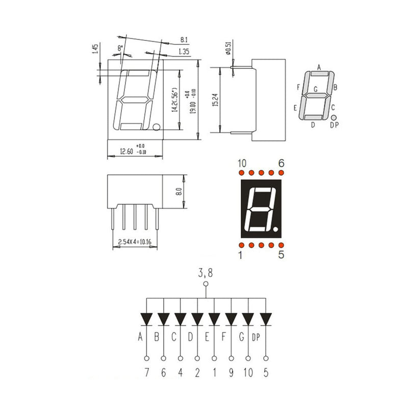 PATIKIL LED Display Digital Tube 20 Pack Common Anode 7 Section 10 Pin 1 Bit 3.3V 0.56" Digit Height LED Display Modules for Electronic Driver Board Green