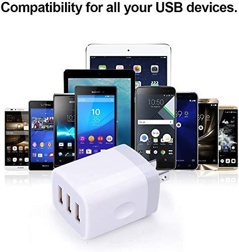 USB Charging Plug, Wall Charger Adapter,Sicodo 3Pack Universal Travel 3.1A 3 Muti Port Fast Charging Block Compatible with iPhone 12 SE 2020 11 Xs Max XR 8,Tablet,Samsung GalaxyS10,S9,Edge,HTC,Google 3Pack-White