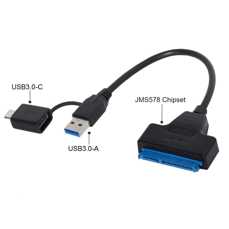Cablecc Type C USB 3.0 Male to SATA 22 Pin 2.5" Hard Disk Driver SSD Adapter Cable for Laptop