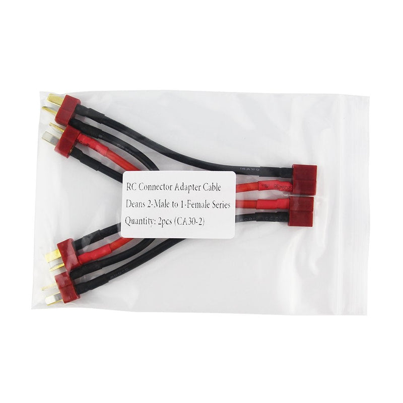 OliYin 2pcs Deans 2-Male to 1-Female Series Connector Adapter Double Voltage LiPo 14awg 3.93"(Pack of 2)