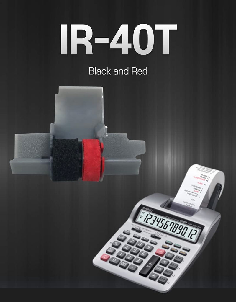 IR-40T Ink Roller, Black and Red Compatible with Canon P23-DH V Calculator, Casio HR-100TM, HR-150TM (12 Pack) 12 Pack