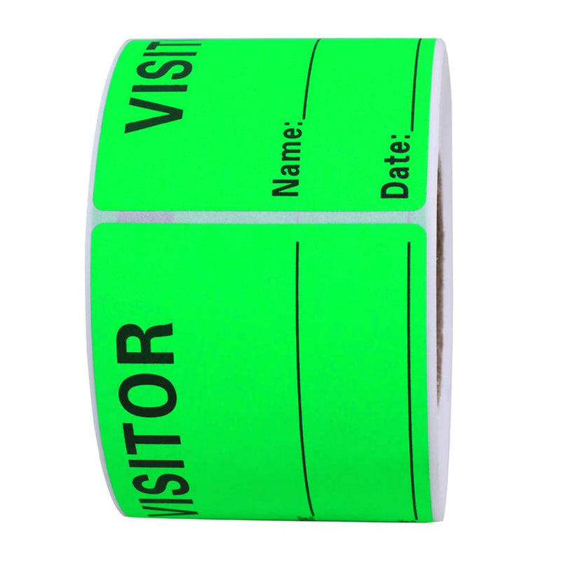 Hybsk Visitor Pass Fluorescent Green Visitor Identification Labels Stickers 300 Labels Per Roll (Fluorescent Green)