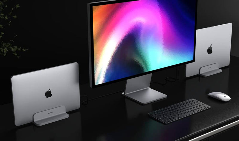 JOKItech Aluminum Laptop Vertical Stand Organizer, Sturdy Laptop Computer Holder Desktop Stand Compatible with New Retina Apple MacBook Pro/Air, Mac Mini, Apple TV and iPad Pro -Silver Silver
