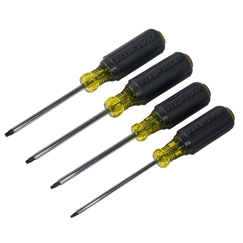 Klein Tools 85664 Screwdriver Set, Square Recess with Color Coded Handles and Heat Treated, Chrome Plated Shafts, 4-Piece