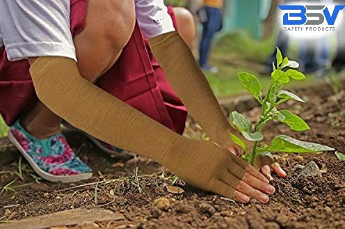BSV Kevlar Protective Sleeves- Heat, Scratch, Cut & Knife Resistant Arm Sleeve with Finger Opening - Arms Safety Sleeves- Long Arm Guard Protector for Work- Bite Proof- 18 Inches, Desert Tan, 1 Pair