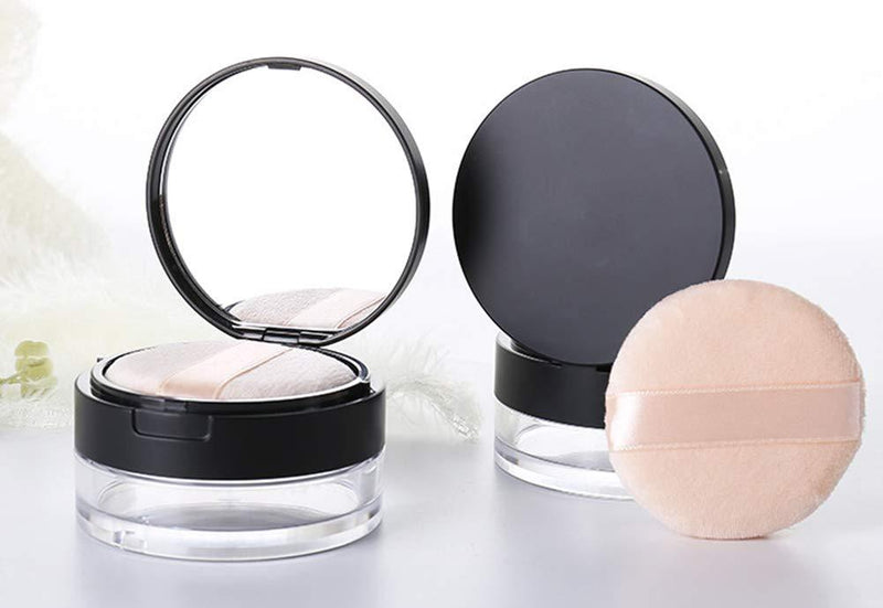 AKOAK 2 Pcs Capacity 20 ml(0.67 oz) Empty Reusable Plastic Loose Powder Compact Container DIY Makeup Powder Case with Sponge Powder Puff,Mirror and Elasticated Net Sifter