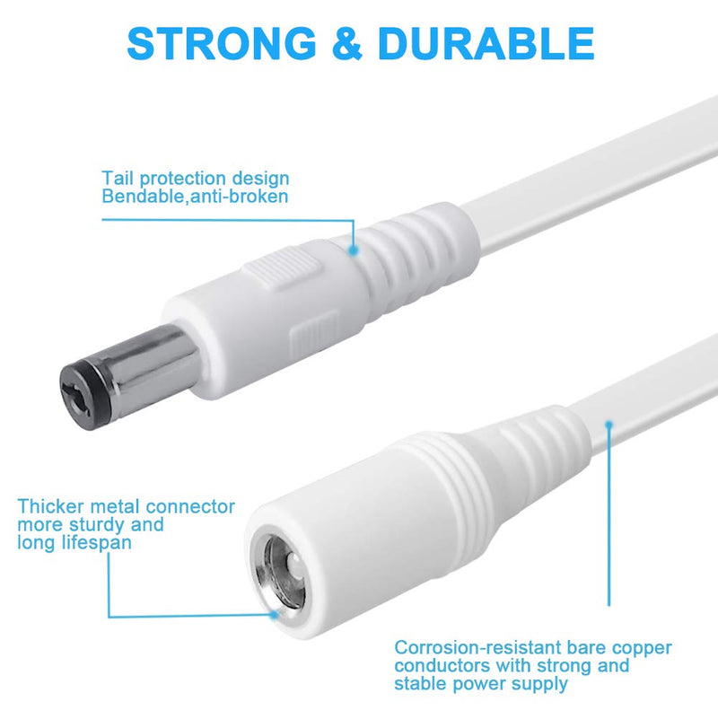 SIOCEN【3-Pack】20ft Dc 12v Power Extension Cable,5.5mm x 2.1mm 12v Extension Cord Security Camera Power Cable Male to Female for CCTV IP Indoor Camera Dvr Standalone LED Strip,Supply Adapter White