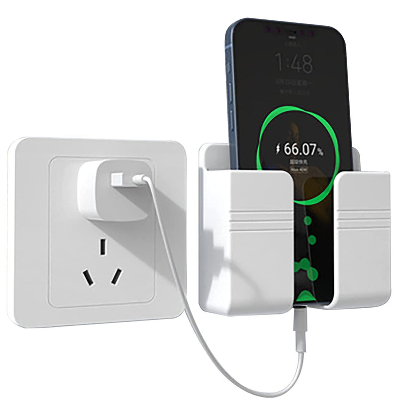 Wall Mount Phone Holder, Phone Stand with Data Cable Receiving Hole.Multi Purpose Phone Charging Dock with Adhesive.Phone Holder for Shower/Charging Compatible with iPhone and Android（White）