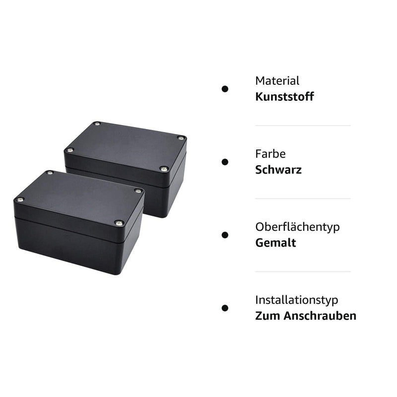 Pack of 2 Waterproof Junction Boxes, Therlan Project Box Electronics Housing, Plastic Surface-Mounted Junction Box IP65, ABS Small Junction Box Electronic Surface-Mounted Box (100 x 68 x 50 mm, Black) 100 x 68 x 50 mm (2 Pieces)