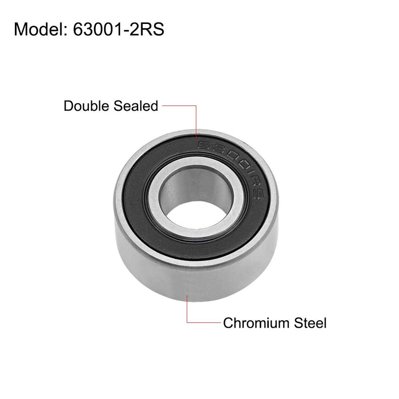 uxcell 63001-2RS Deep Groove Ball Bearings 12mm x 28mm x 12mm Double Sealed Chrome Steel Z2 ABEC1 12x28x12mm