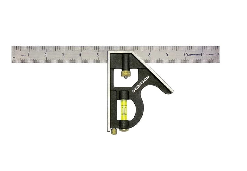 Swanson Tool Co TC132 12-Inch Combo Square with Cast Zinc Body, Stainless Steel Ruler and Brass Bolt 12 Inch