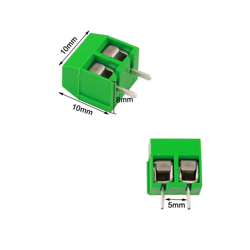 QitinDasen 80pcs Premium 2 Pin PCB Mount Screw Terminal Block Set, 5.08 mm Pitch Circuit Board Screw Terminal Block Connector (Green, 10A/300V)