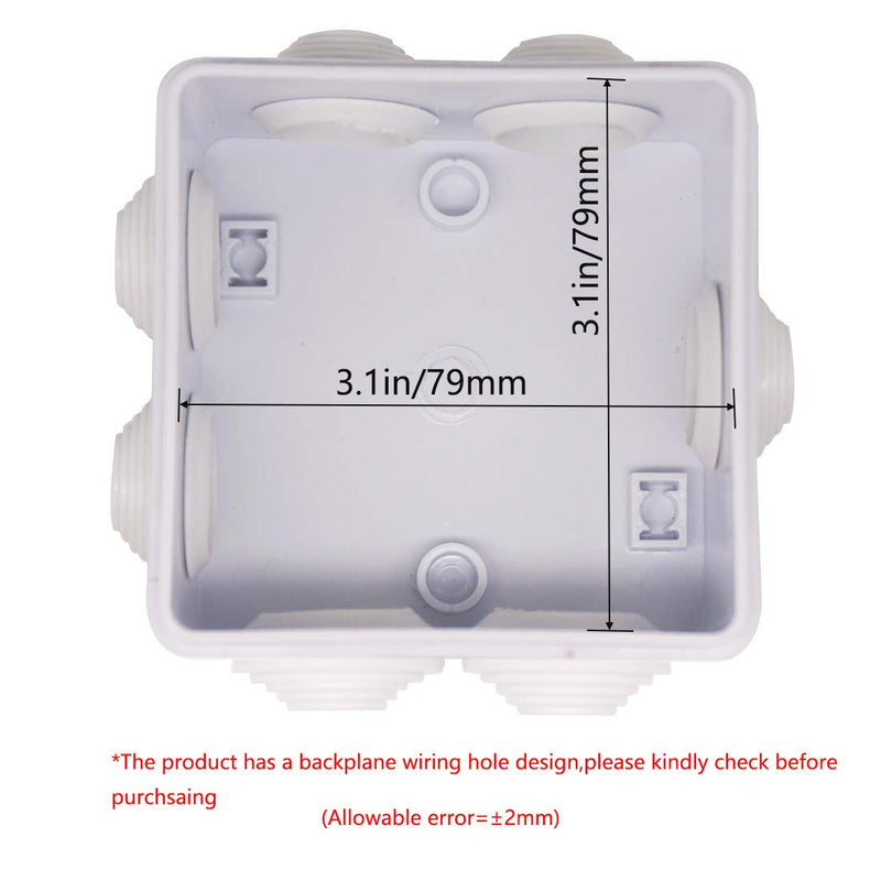 Zulkit Junction Box ABS Plastic Dustproof Waterproof IP55 Universal Electrical Boxes Project Enclosure White 3.4 x 3.4 x 2 inch (85 x 85 x 50mm) 3.4" x 3.4" x 2" With Holes