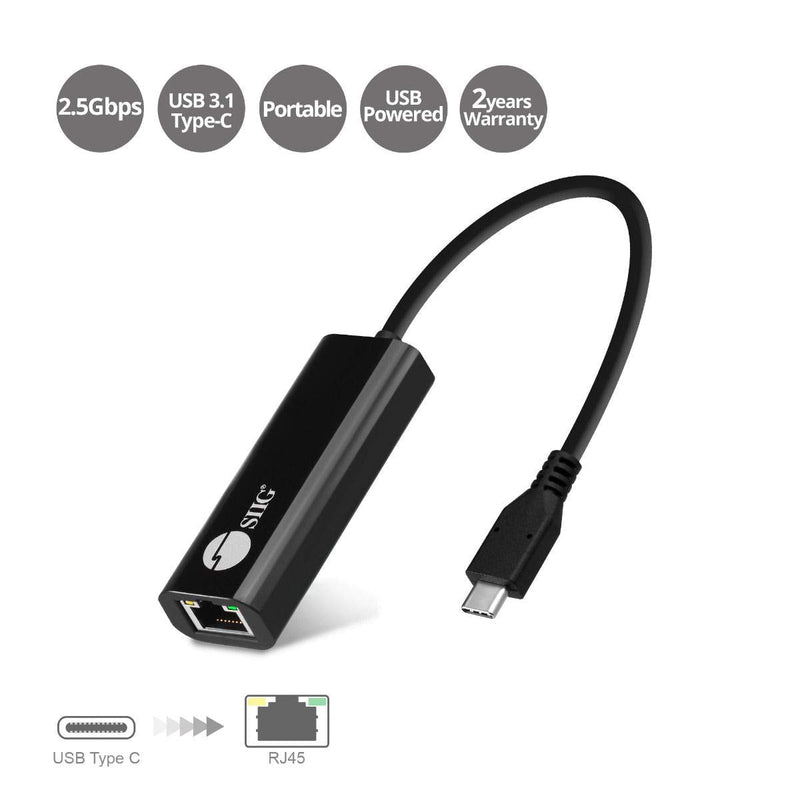 SIIG USB-C to 2.5 Gigabit Ethernet Adapter - USB-C to RJ45 Converter Cable for Laptop and PC Supports Windows & Mac OS (JU-NE0A11-S1)
