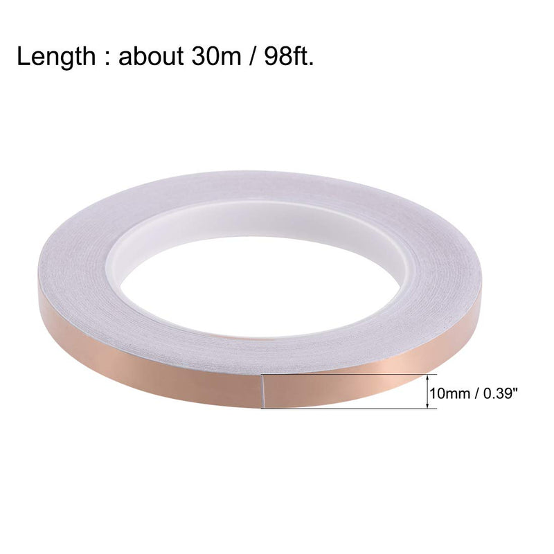 uxcell Dual Sided Conductive Tape Copper Foil Tape 10mm x 30m(98ft) for EMI Shielding, Stained Glass, Electrical Repairs