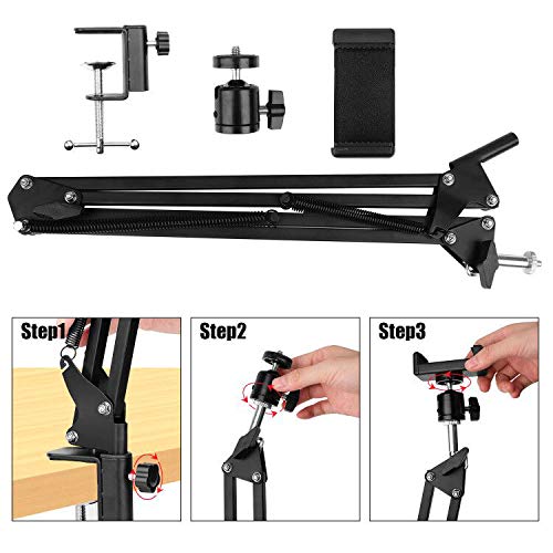 Overhead Video Stand Phone Holder Articulating Arm Phone Mount Table Top ChromLives Scissor Boom Arm Articulating Phone Stand Tablet Phone Holder for Streaming Phone Baking Crafting Phone Video Stand