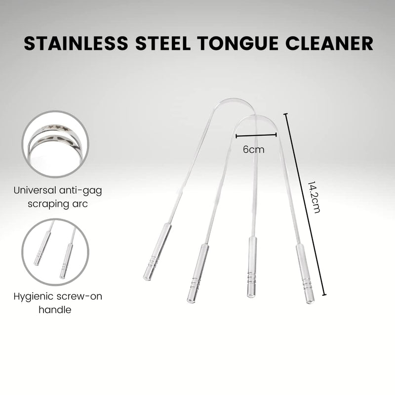 Pink Woolf Stainless Steel Tongue Cleaner, 2 Pack with Travel Case and Unique Identifying Mark, Scrapes All Gunk, Fights Bad Breath, Improves Oral Hygiene