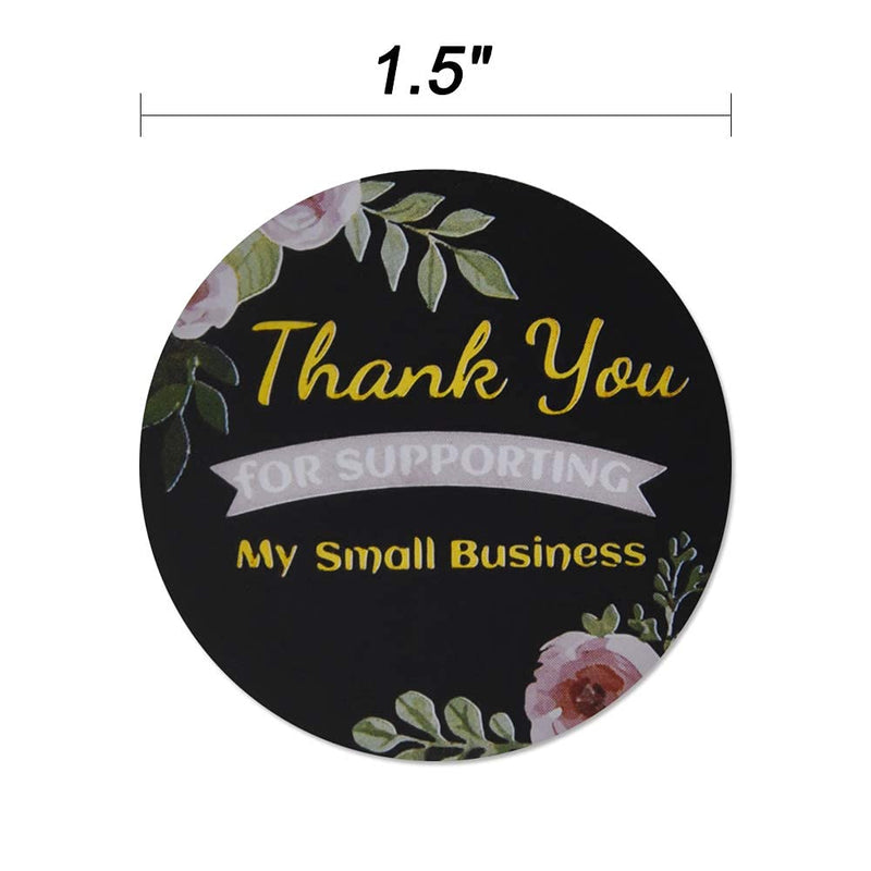 1.5 inch Thank You for Supporting My Small Business Stickers, Black Thank You Round Labels, 8 Styles, Custom Sticker for Bakeries, Crafters & Small Business Owners, 500 Labels Per Roll