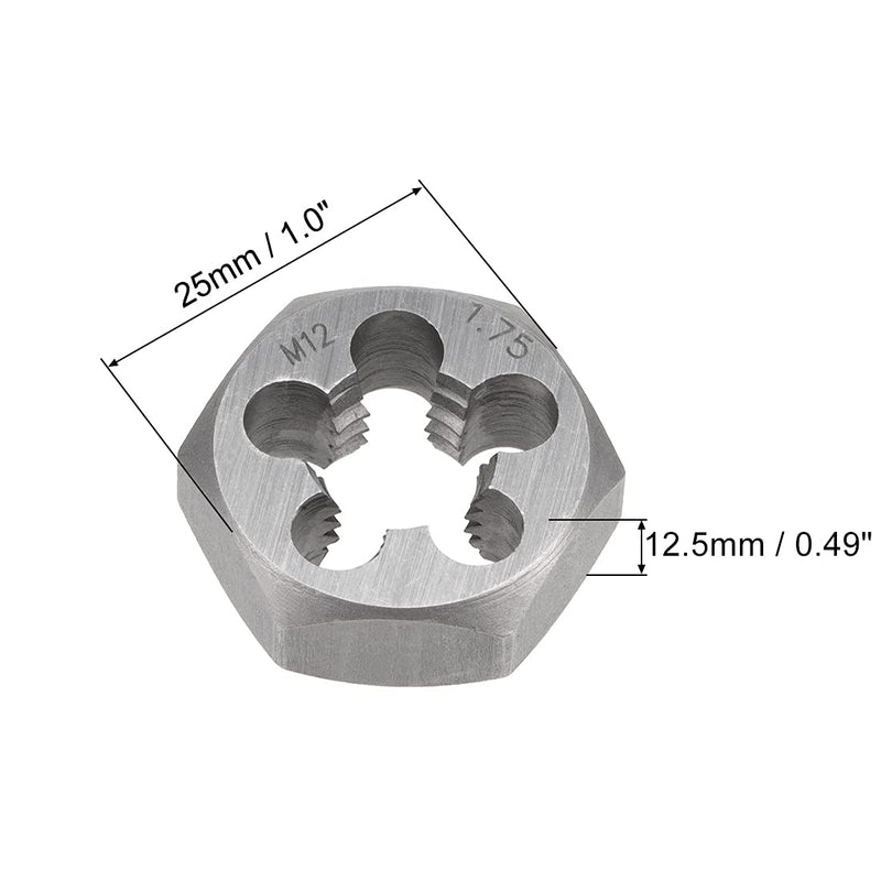 sourcing map Hexagonal Die M12X1.75 Pitch Carbon Steel Metric Taper Tube Accuracy Grade 6g